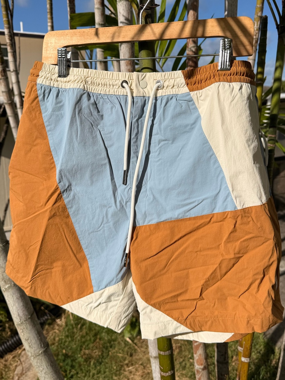 KITH Madson Drawstring Shorts — Light Blue, Tan, Cream
